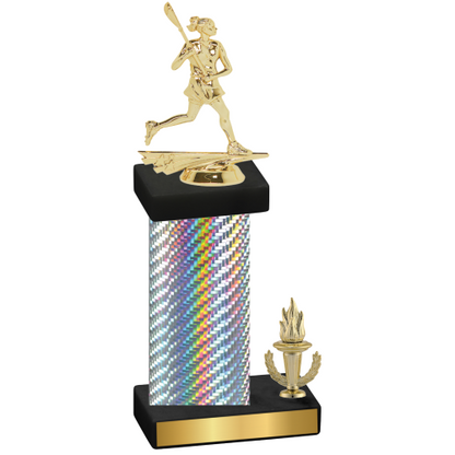 Accented Single Silver Carbon Fiber Victory Lacrosse Trophy