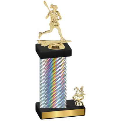 Accented Single Silver Carbon Fiber Year Lacrosse Trophy