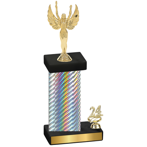 Accented Single Silver Carbon Fiber Year Victory Trophy