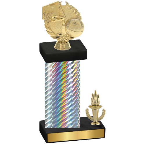 Accented Single Silver Carbon Fiber Victory Basketball Trophy