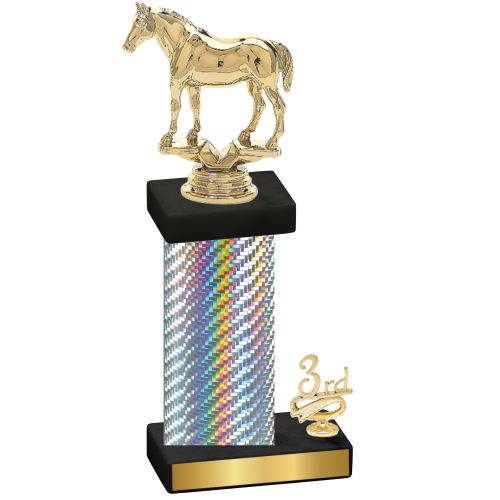 Accented Single Silver Carbon Fiber Third Place Horses Trophy