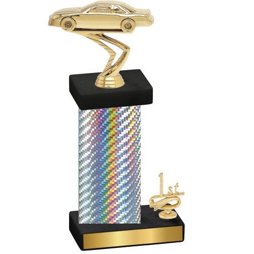 Accented Single Silver Carbon Fiber First Place Cars Trophy