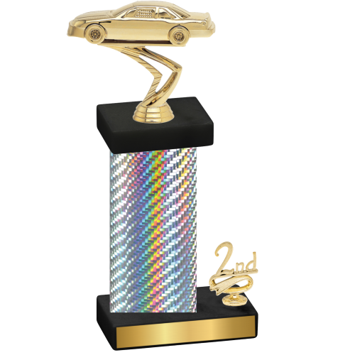 Accented Single Silver Carbon Fiber Second Place Cars Trophy