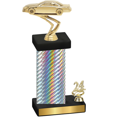 Accented Single Silver Carbon Fiber Year Cars Trophy