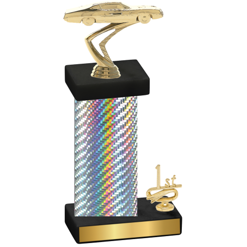 Accented Single Silver Carbon Fiber First Place Cars Trophy