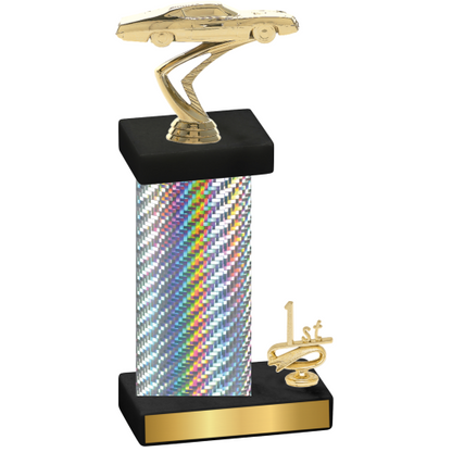 Accented Single Silver Carbon Fiber First Place Cars Trophy