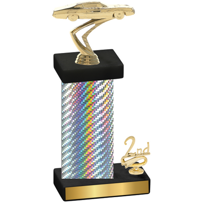 Accented Single Silver Carbon Fiber Second Place Cars Trophy