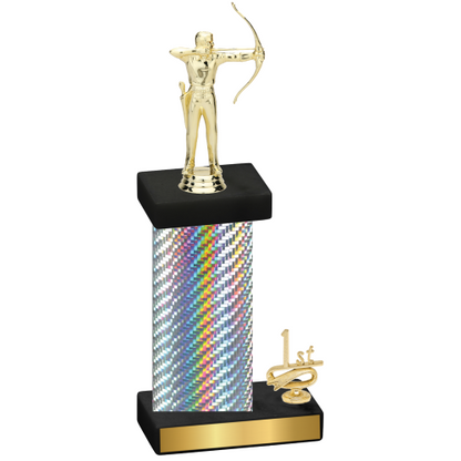 Accented Single Silver Carbon Fiber First Place Archery Trophy