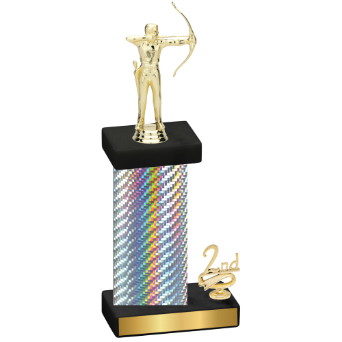 Accented Single Silver Carbon Fiber Second Place Archery Trophy