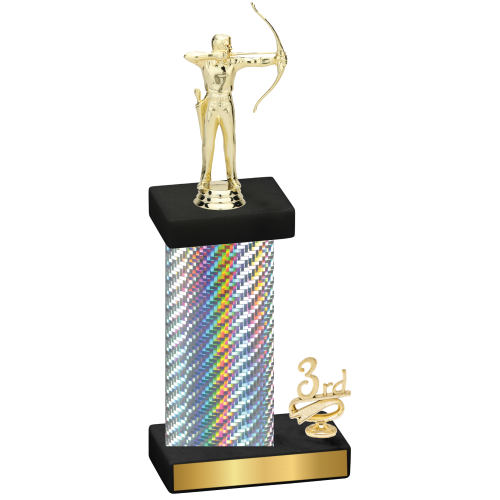 Accented Single Silver Carbon Fiber Third Place Archery Trophy