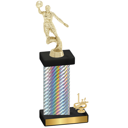 Accented Single Silver Carbon Fiber First Place Basketball Trophy