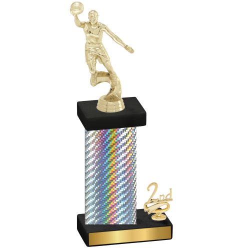 Accented Single Silver Carbon Fiber Second Place Basketball Trophy