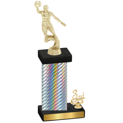 Accented Single Silver Carbon Fiber Third Place Basketball Trophy