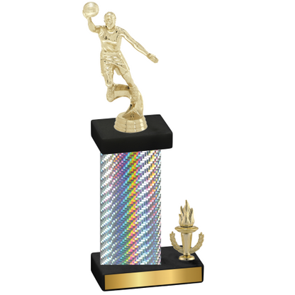 Accented Single Silver Carbon Fiber Victory Basketball Trophy