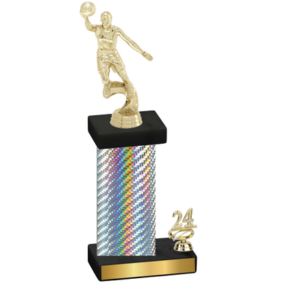 Accented Single Silver Carbon Fiber Year Basketball Trophy