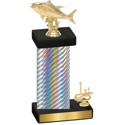 Accented Single Silver Carbon Fiber First Place Fishing Trophy