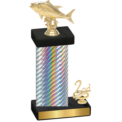Accented Single Silver Carbon Fiber Second Place Fishing Trophy