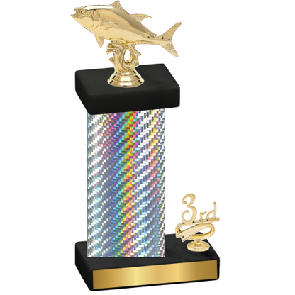 Accented Single Silver Carbon Fiber Third Place Fishing Trophy