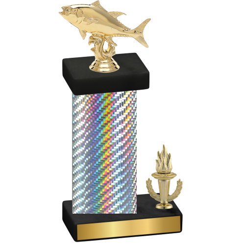 Accented Single Silver Carbon Fiber Victory Fishing Trophy