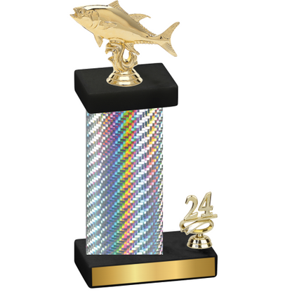Accented Single Silver Carbon Fiber Year Fishing Trophy