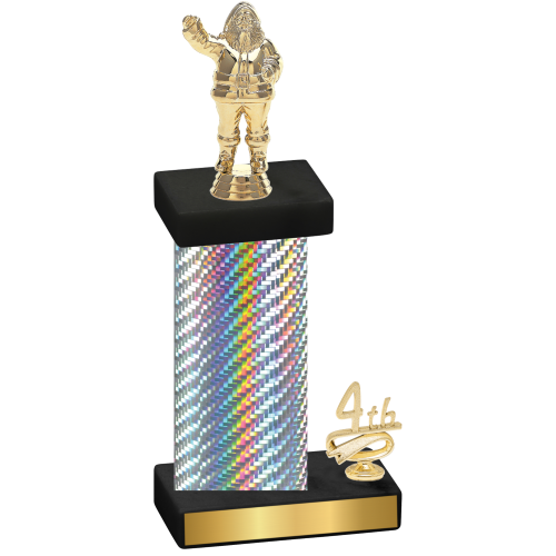 Accented Single Silver Carbon Fiber Fourth Place Holiday Trophy
