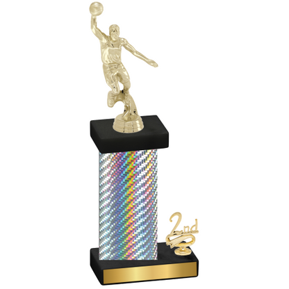 Accented Single Silver Carbon Fiber Second Place Basketball Trophy
