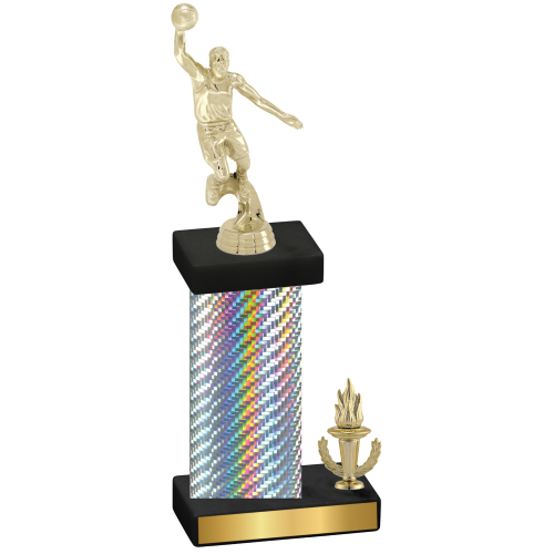 Accented Single Silver Carbon Fiber Victory Basketball Trophy