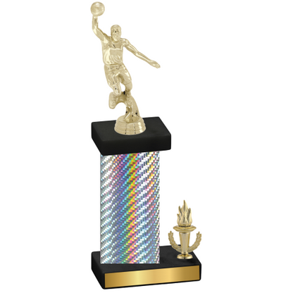 Accented Single Silver Carbon Fiber Victory Basketball Trophy