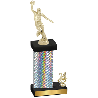 Accented Single Silver Carbon Fiber Year Basketball Trophy