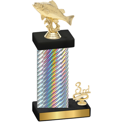 Accented Single Silver Carbon Fiber Third Place Fishing Trophy