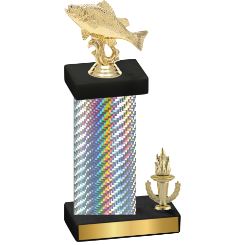 Accented Single Silver Carbon Fiber Victory Fishing Trophy