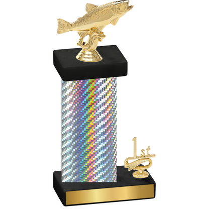 Accented Single Silver Carbon Fiber First Place Fishing Trophy