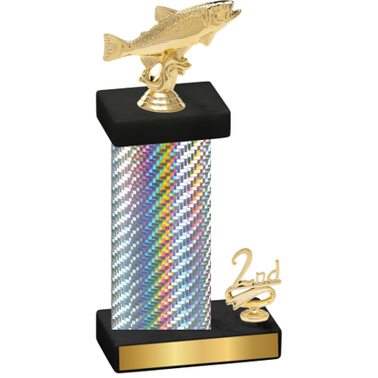 Accented Single Silver Carbon Fiber Second Place Fishing Trophy