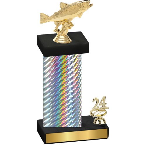 Accented Single Silver Carbon Fiber Year Fishing Trophy
