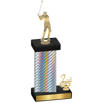 Accented Single Silver Carbon Fiber Second Place Golf Trophy