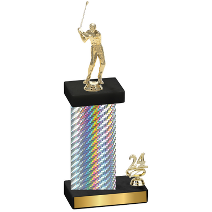 Accented Single Silver Carbon Fiber Year Golf Trophy