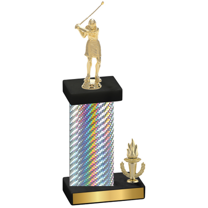 Accented Single Silver Carbon Fiber Victory Golf Trophy