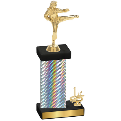 Accented Single Silver Carbon Fiber First Place Karate Trophy