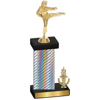 Accented Single Silver Carbon Fiber Victory Karate Trophy