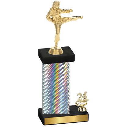 Accented Single Silver Carbon Fiber Year Karate Trophy