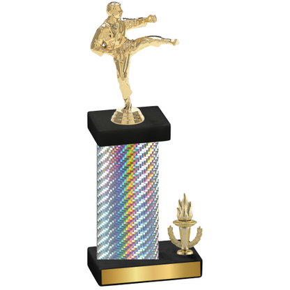 Accented Single Silver Carbon Fiber Victory Karate Trophy