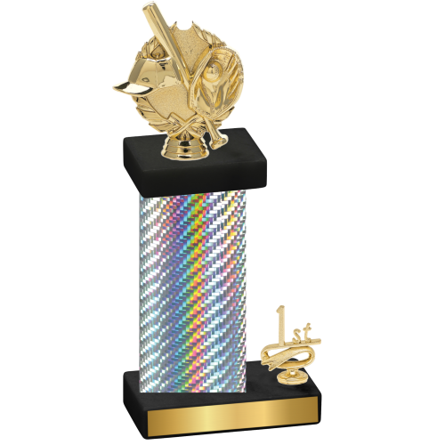 Accented Single Silver Carbon Fiber First Place Baseball Trophy