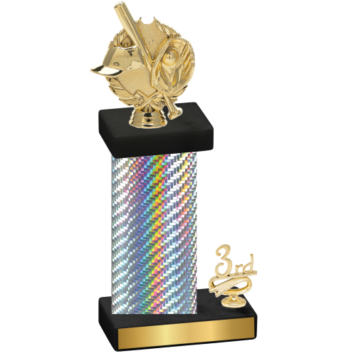 Accented Single Silver Carbon Fiber Third Place Baseball Trophy