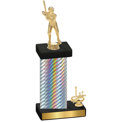 Accented Single Silver Carbon Fiber First Place Baseball Trophy