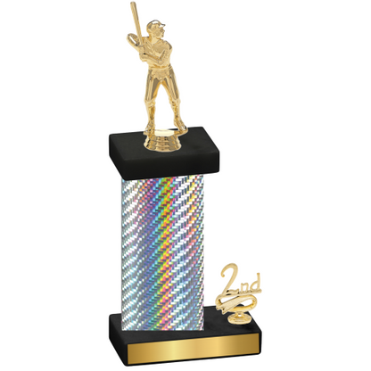 Accented Single Silver Carbon Fiber Second Place Baseball Trophy