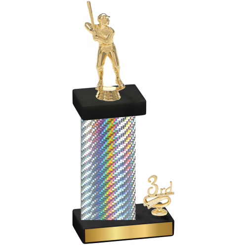 Accented Single Silver Carbon Fiber Third Place Baseball Trophy