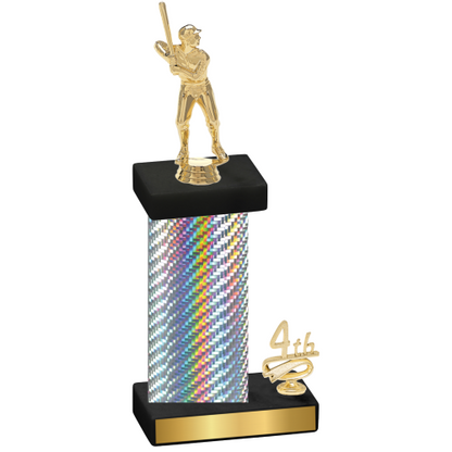 Accented Single Silver Carbon Fiber Fourth Place Baseball Trophy