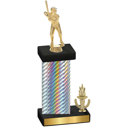 Accented Single Silver Carbon Fiber Victory Baseball Trophy