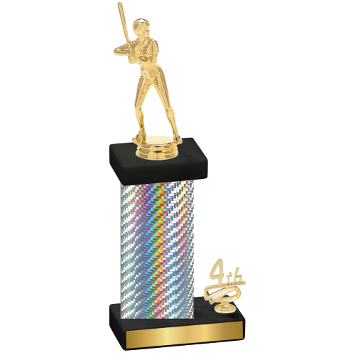 Accented Single Silver Carbon Fiber Fourth Place Softball Trophy