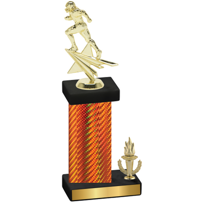 Accented Single Orange Carbon Fiber Victory Football Trophy